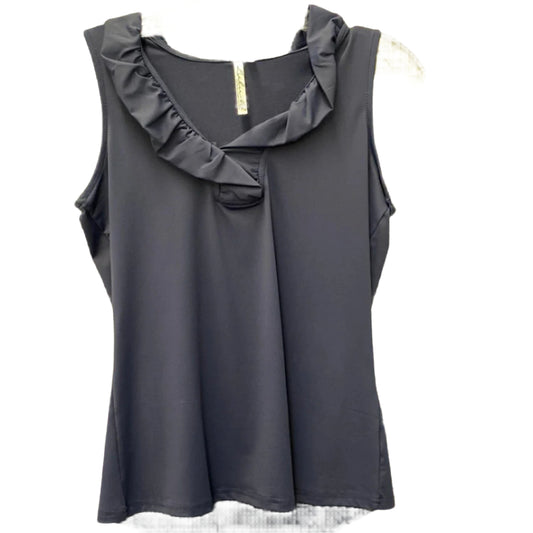 V-Neck Ruffle Tank Top-Navy