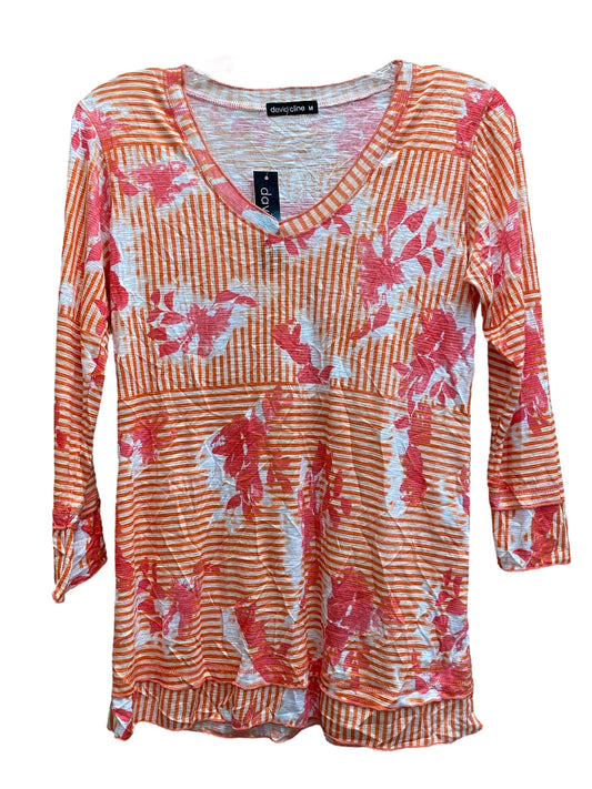 3/4 Sleeve V- Neck Merrow Stitch-Tangerine