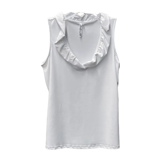 V-Neck Ruffle Tank Top-White